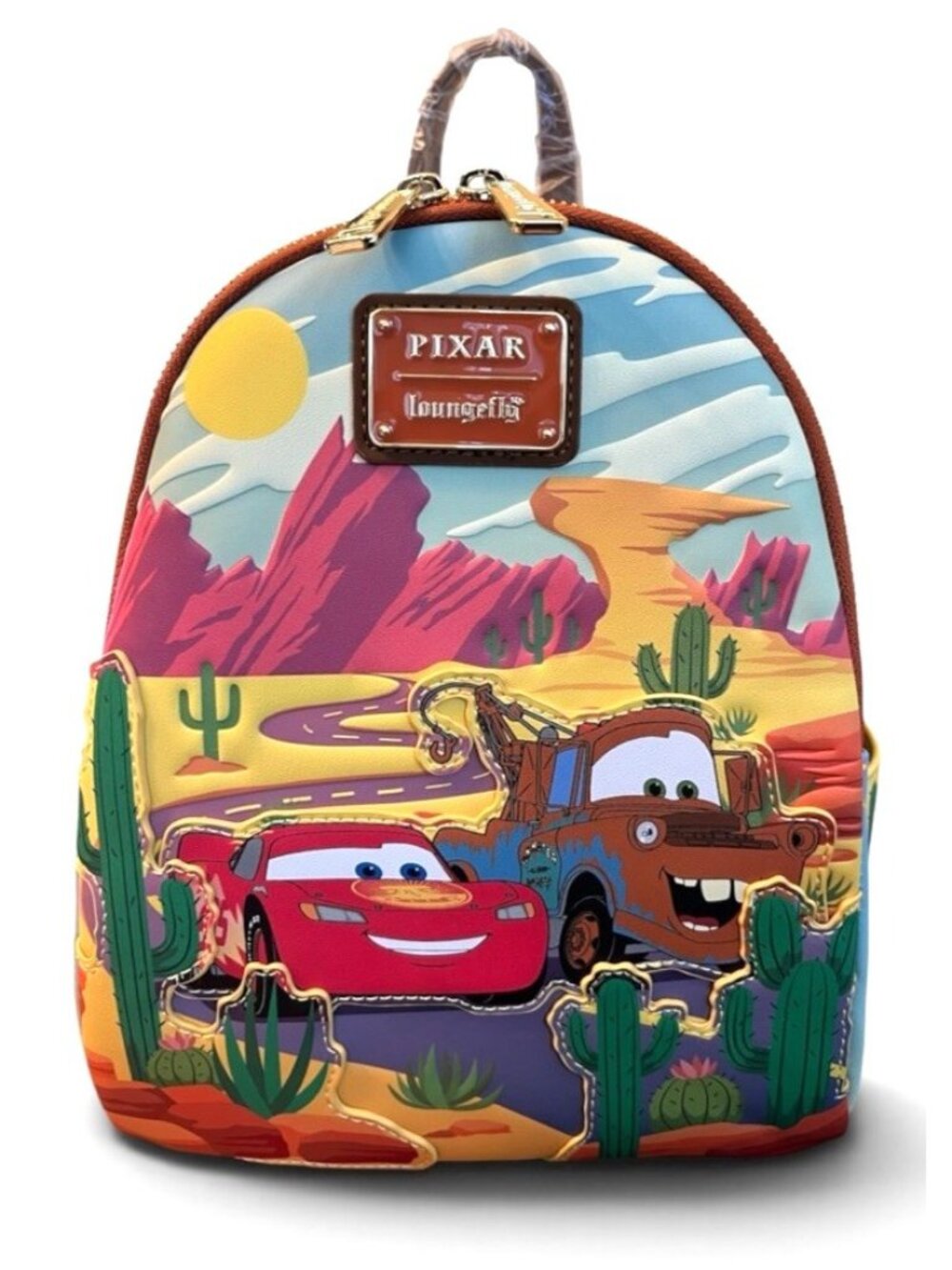 Loungefly Pixar Cars Lightning McQueen + Tow Mater Mini Backpack Desert NWT
